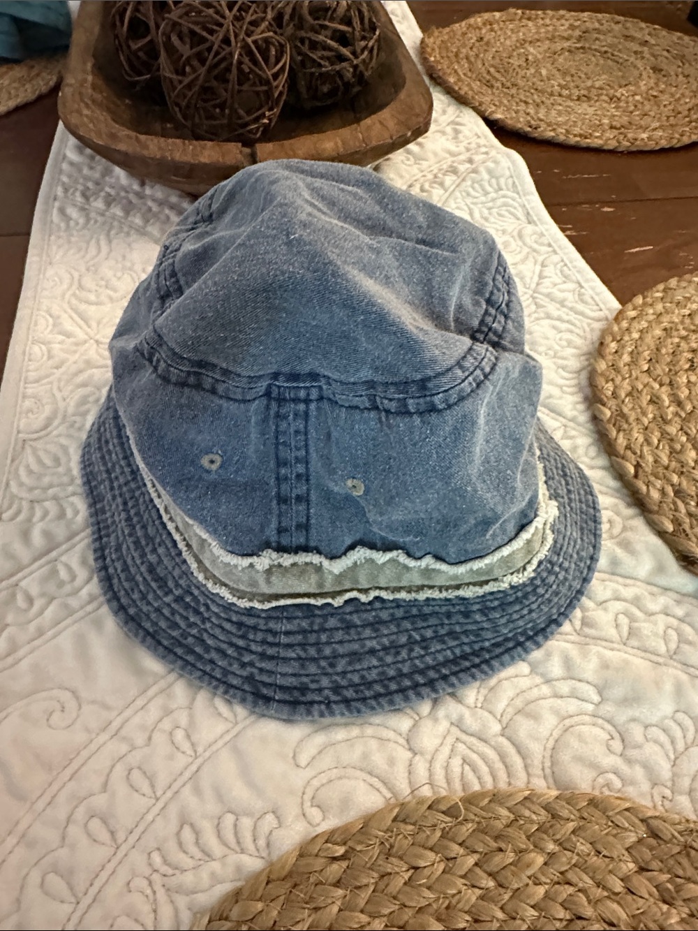 Dockers Blue Denim Bucket Hat with Frayed Trim